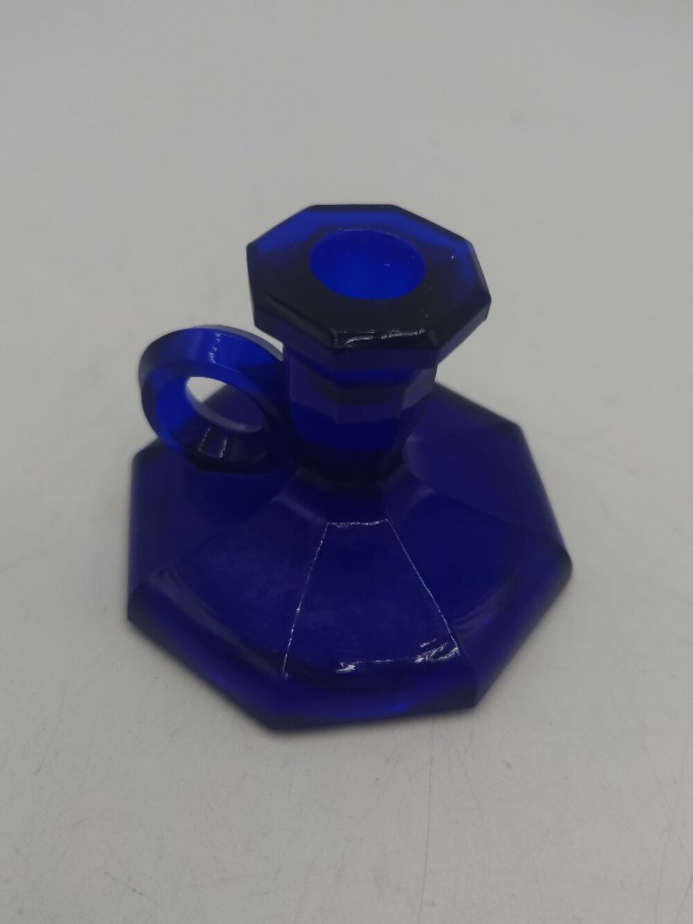 Vintage Candle Holder Cobalt Blue Glass with applied Handle 2"
